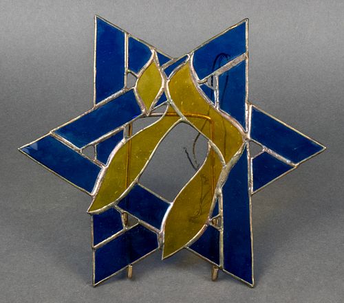 Judaica Stained Glass Chai in Star of David