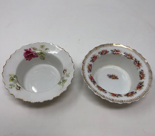 Two Red rose / green leaf design plates GILTED RIM,