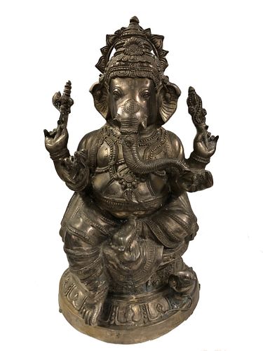 Large Asian/Thai Silver Plate ?Ganesha? Statue