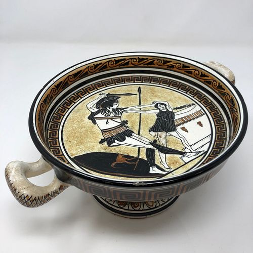 Vintage Grecian dish / bowl, glazed pottery ornate