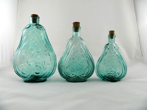 3 Aqua scroll flasks
