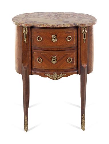 A Louis XV/XVI Transitional Style Gilt Bronze Mounted Parquetry Marble-Top Side Table