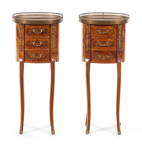 A Pair of Louis XV/XVI Transitional Style Gilt Bronze Mounted Side Tables