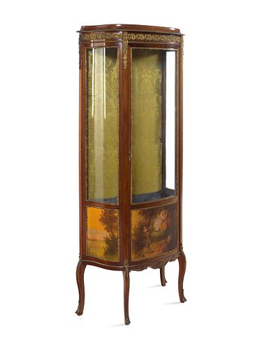 A Louis XV/XVI Transitional Style Gilt Metal Mounted Vernis Martin-Decorated Vitrine