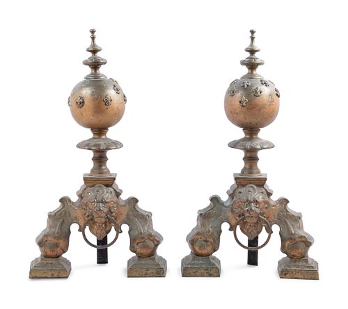 A Pair of Louis XVI Style Bronze Chenets