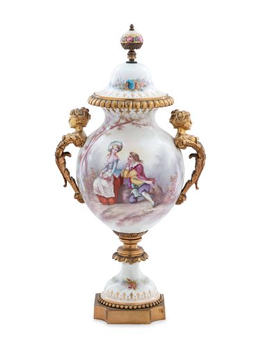 A Gilt Bronze Mounted Sevres Style Porcelain Urn