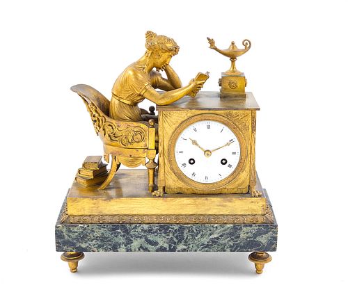 An Empire Gilt Bronze and Marble Mantel Clock