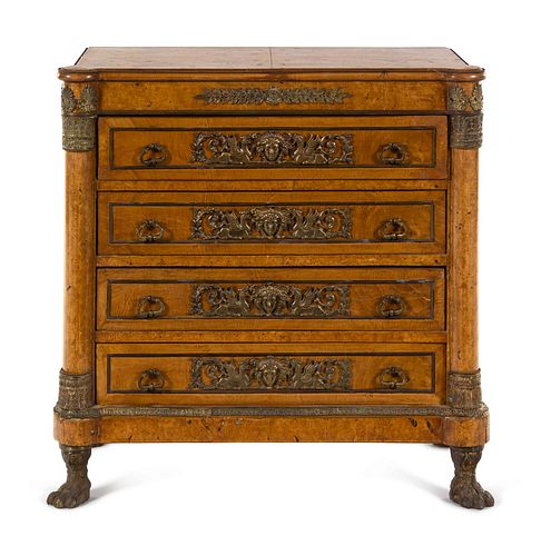 An Empire Style Gilt Metal Mounted Burlwood Chest of Drawers