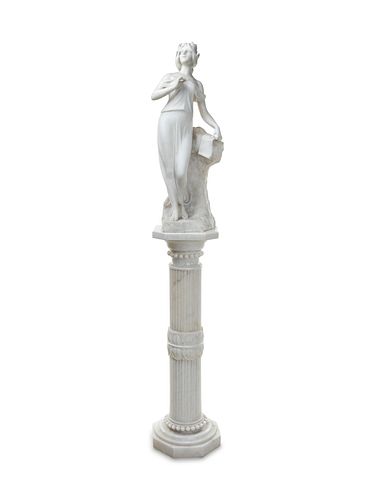 An Italian Marble Figure and Associated Pedestal