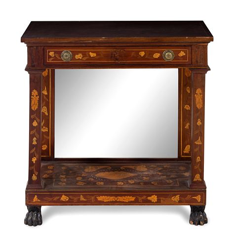A Dutch Mahogany and Marquetry Mirrored Console Table