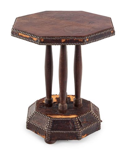 A Continental Leather and Nailhead Decorated Oak Side Table
