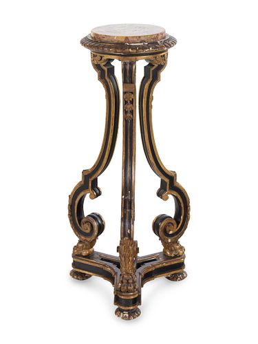 An Italian Painted and Parcel Gilt Marble-Top Pedestal