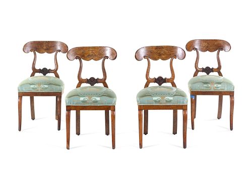A Set of Four Biedermeier Foliate Carved Burl Walnut Side Chairs