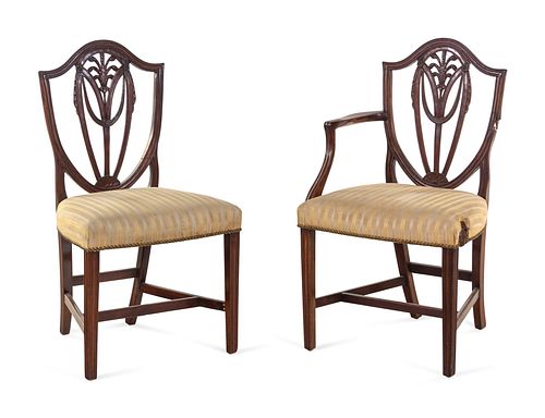 A Late George III Carved Mahogany Armchair and Side Chair
