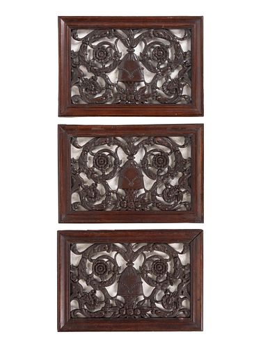 Three George III Style Adamesque Pierce-Carved Mahogany Panels