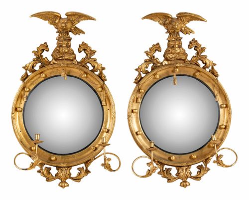 A Pair of Regency Style Giltwood Girandole Mirrors  