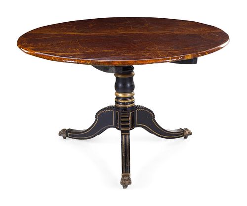 A Regency Faux Marble and Parcel Gilt Decorated Tilt-Top Breakfast Table