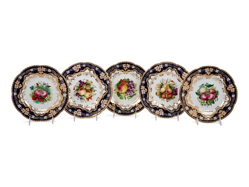 A Set of Five English Porcelain Dessert Plates