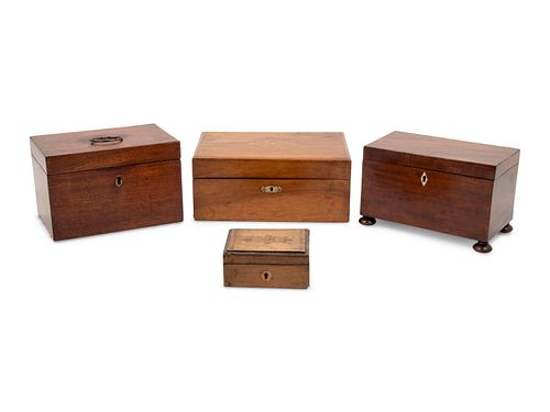 A Group of Three Tea Caddies and a Lap Desk