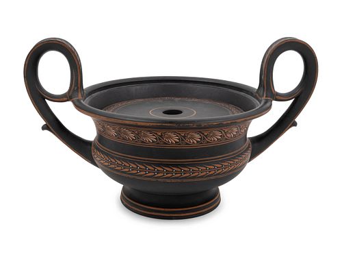 A Wedgwood Encaustic Decorated Black Basalt Krater and Pierced Cover