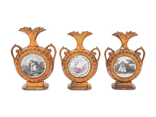 Three English Copper Lusterware Clock Vases