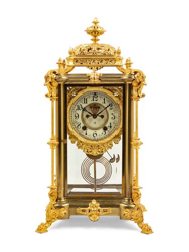An Ansonia Excelsior Crystal Gilt Metal Regulator Clock