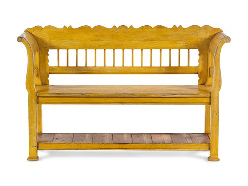 A Yellow-Painted Hall Bench