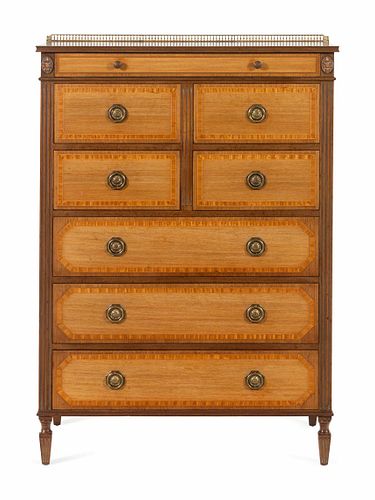 A Kittinger Federal Style Satinwood Banded Mahogany Chest of Drawers