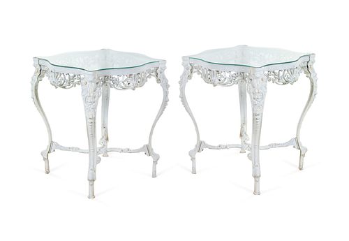 A Pair of White Painted Cast Iron Tables