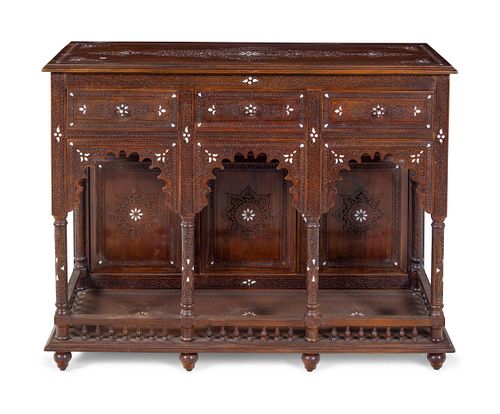 A Syrian Carved and Mother-of-Pearl Inlaid Walnut Console Table