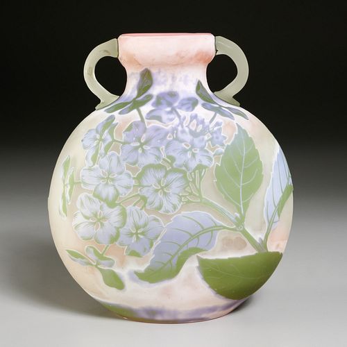 Emile Galle, "Hortensias" frosted cameo glass vase