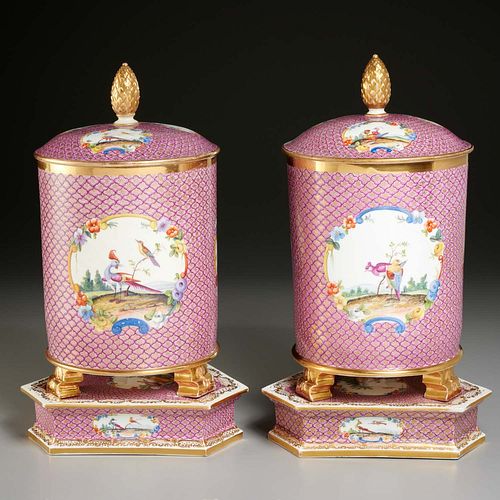 Pair large Sevres style jars, ex Duke of Newcastle