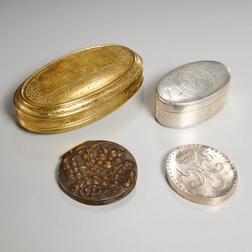 Continental silver and brass snuff boxes