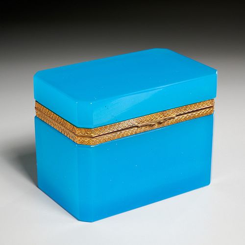 Antique blue opaline glass dresser box