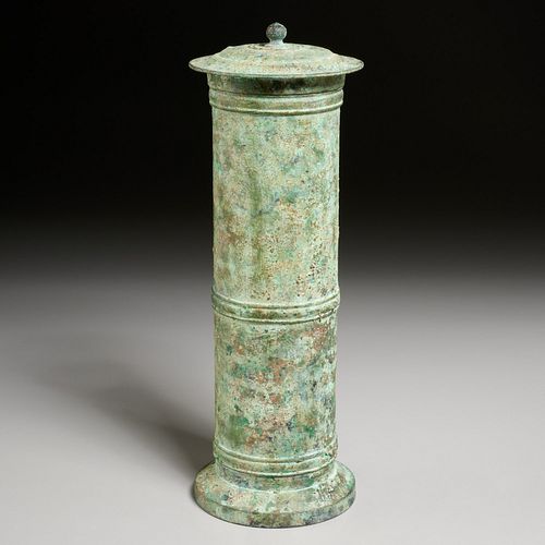 Asian archaic style verdigris bronze container