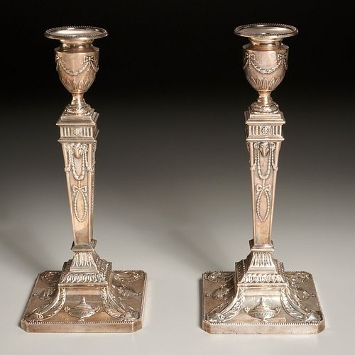 Pair George V weighted silver candlesticks