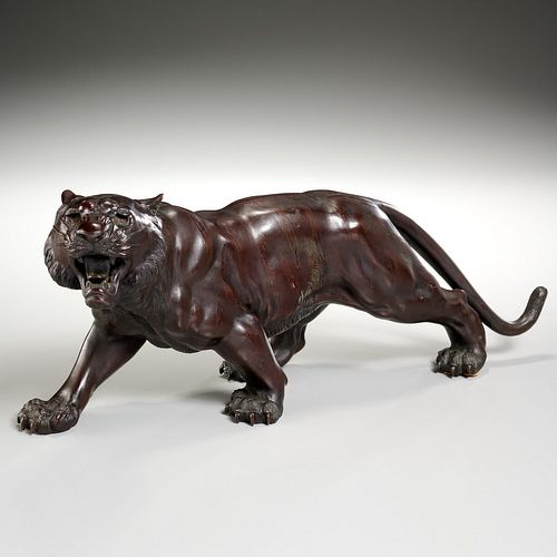 Large Japanese cast bronze tiger