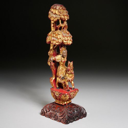 Chinese carved and lacquered warrior on horse
