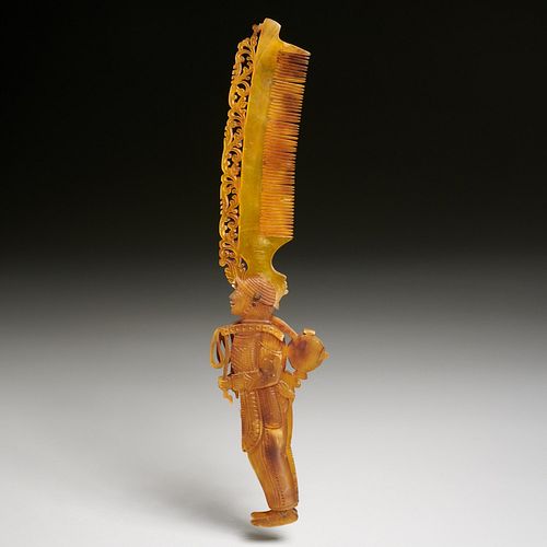 Unusual Indian carved horn folding figural comb