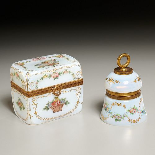 French white opaline glass box and table lighter