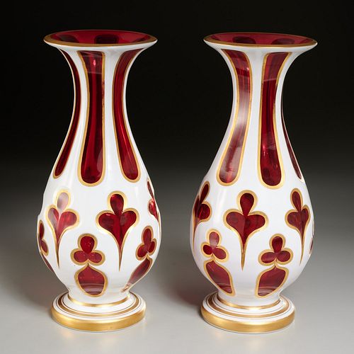 Nice pair Bohemian cased cranberry glass vases