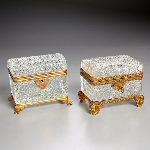 (2) French cut crystal jewel caskets