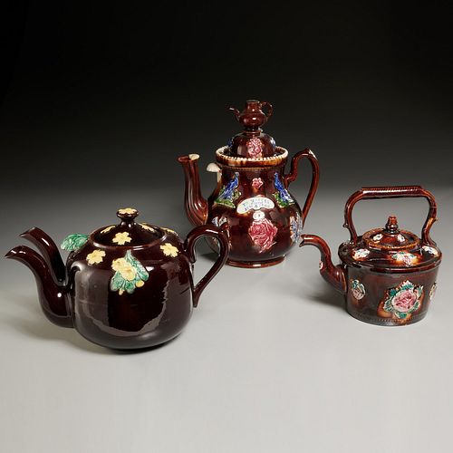 (3) English Victorian "bargeware" teapots