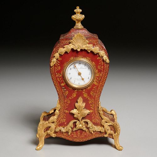 Aiguilles Louis XV style tooled leather clock