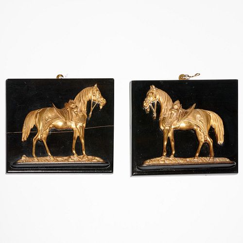 Nice pair dore bronze equine relief plaques