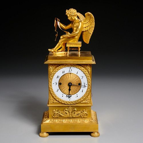 French Empire dore bronze figural mantel clock