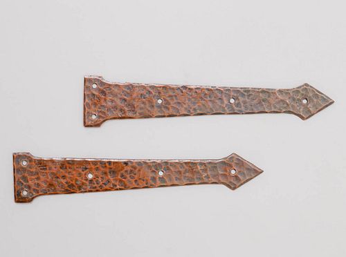 Pair Gustav Stickley Hammered Copper Strap-Hinges c1905