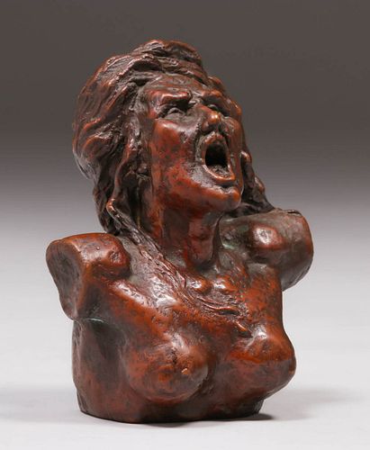Antique Bronze Screaming Woman Sculpture c1910