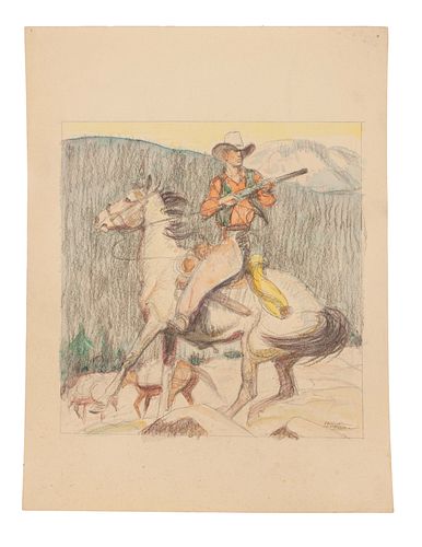 Arthur Roy Mitchell
(American, 1889-1977)
Cowboy on Horse in the Woods