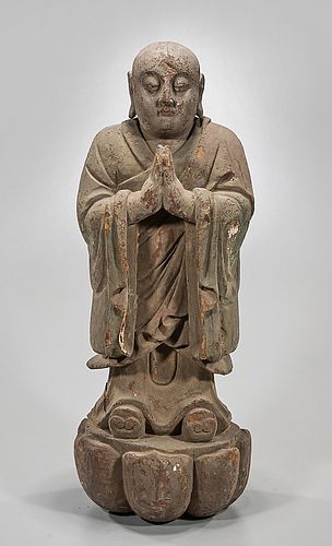 Chinese Standing Wood Figure of a Monk